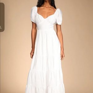 Lulus La Vita Bella White Puff Sleeve Maxi Dress